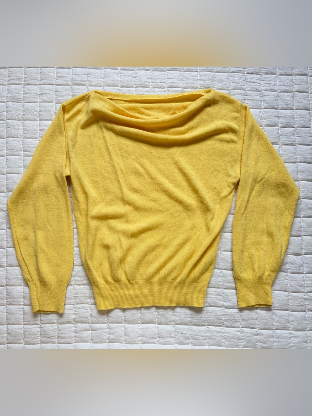 Super Soft Vintage Butter Yellow Women's Wool Blend Cowl Neck Pullover Sweater S